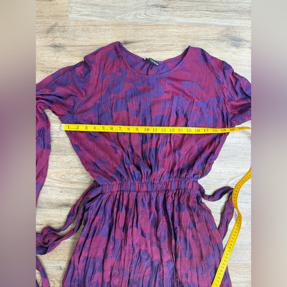 ZARA Wrinkled Jacquard Floral Midi Dress Dark Maroon Cut Out Sz M-L - Picture 11 of 13